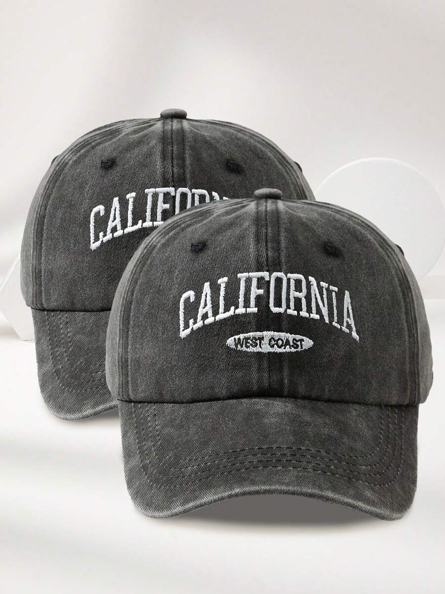 MAKEFGE 1 Stück Unisex Lässig Mode CALIFORNIA bestickte, verwaschene UV-Schutz verstellbare weiche Baseballkappe für den Outdoor-Gebrauch, passend für tägliches Outfit und Halloween