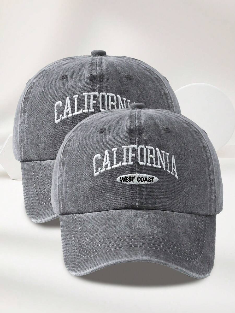 MAKEFGE 1 Stück Unisex Lässig Mode CALIFORNIA bestickte, verwaschene UV-Schutz verstellbare weiche Baseballkappe für den Outdoor-Gebrauch, passend für tägliches Outfit und Halloween