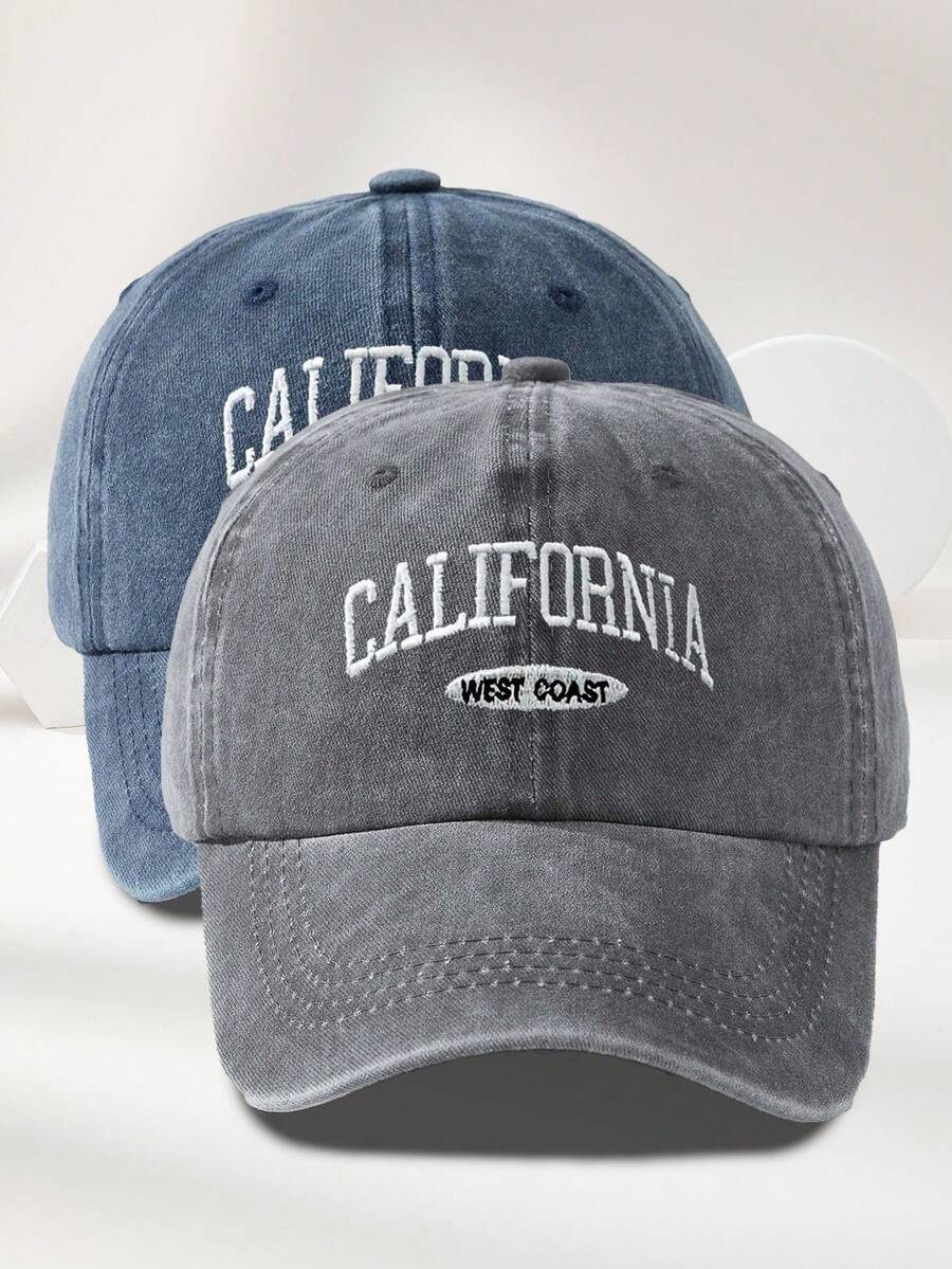 MAKEFGE 1 Stück Unisex Lässig Mode CALIFORNIA bestickte, verwaschene UV-Schutz verstellbare weiche Baseballkappe für den Outdoor-Gebrauch, passend für tägliches Outfit und Halloween