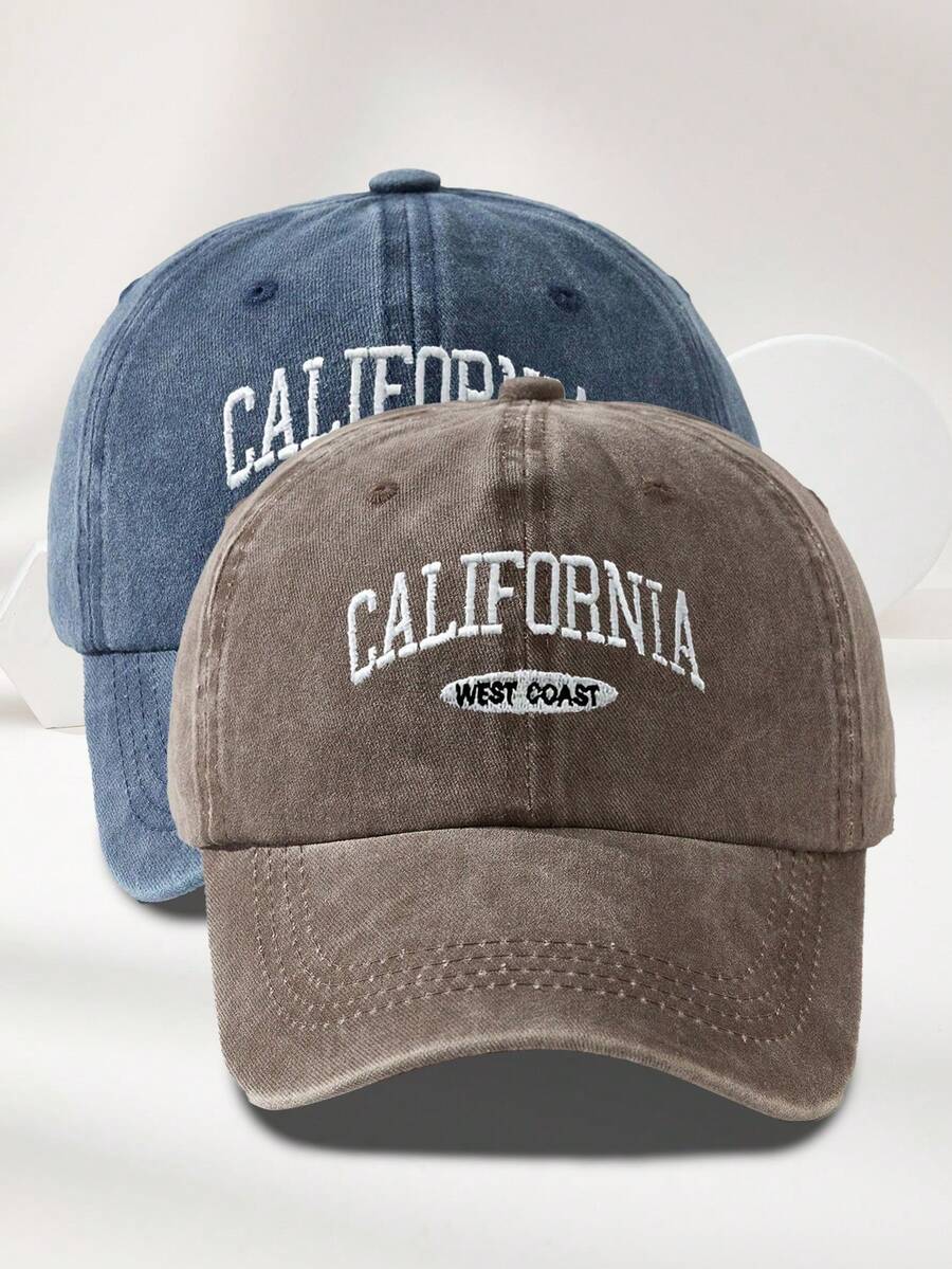 MAKEFGE 1 Stück Unisex Lässig Mode CALIFORNIA bestickte, verwaschene UV-Schutz verstellbare weiche Baseballkappe für den Outdoor-Gebrauch, passend für tägliches Outfit und Halloween