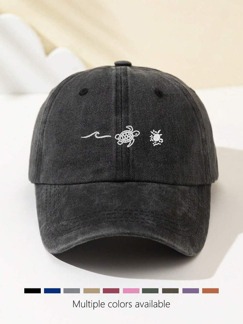 1 Stück Damen Baseballkappe aus weichem Material mit besticktem Meereswellen- und Meeresschildkrötenmuster, atmungsaktiv und modisch, verstellbarer Schirm, geeignet für Alltag, Party, Urlaub, Outdoor-Sport, Trucker Hut
