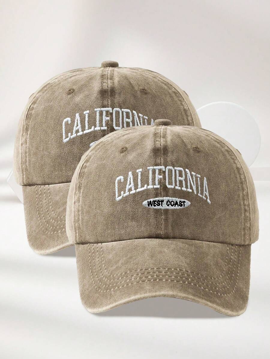MAKEFGE 1 Stück Unisex Lässig Mode CALIFORNIA bestickte, verwaschene UV-Schutz verstellbare weiche Baseballkappe für den Outdoor-Gebrauch, passend für tägliches Outfit und Halloween
