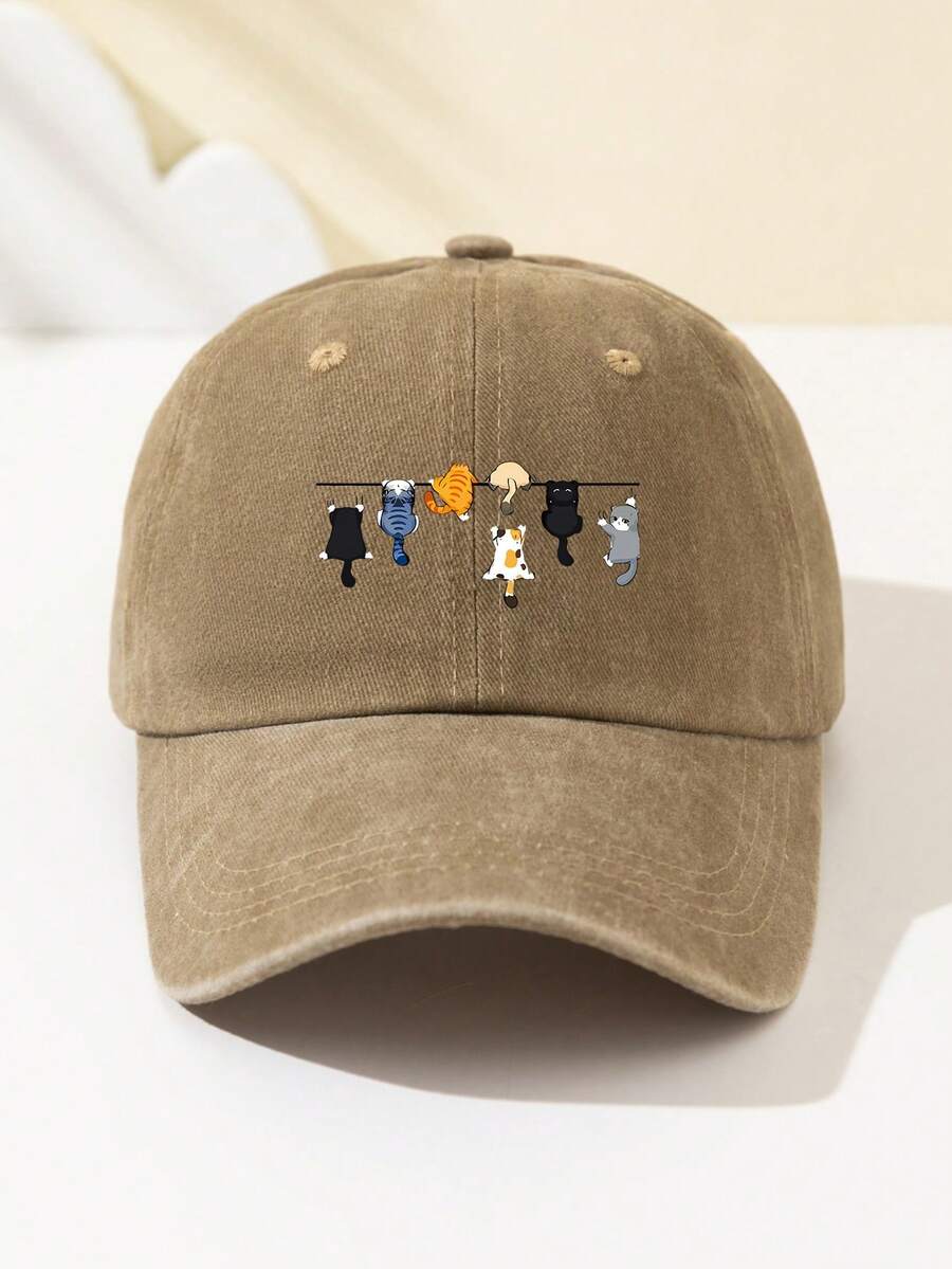 1 Stück Damen Baseballkappe aus weichem Material mit Kletterkatzen-Motiv, atmungsaktiv mit verstellbarem Schirm, geeignet für tägliche Ausflüge, Urlaub, Camping, Outdoor-Sport, LKW-Fahrer, Geschenk für Feiertage
