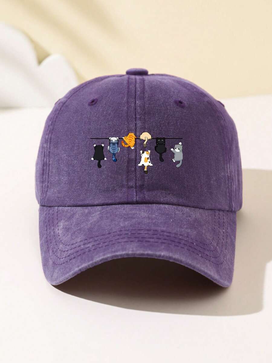 1 Stück Damen Baseballkappe aus weichem Material mit Kletterkatzen-Motiv, atmungsaktiv mit verstellbarem Schirm, geeignet für tägliche Ausflüge, Urlaub, Camping, Outdoor-Sport, LKW-Fahrer, Geschenk für Feiertage