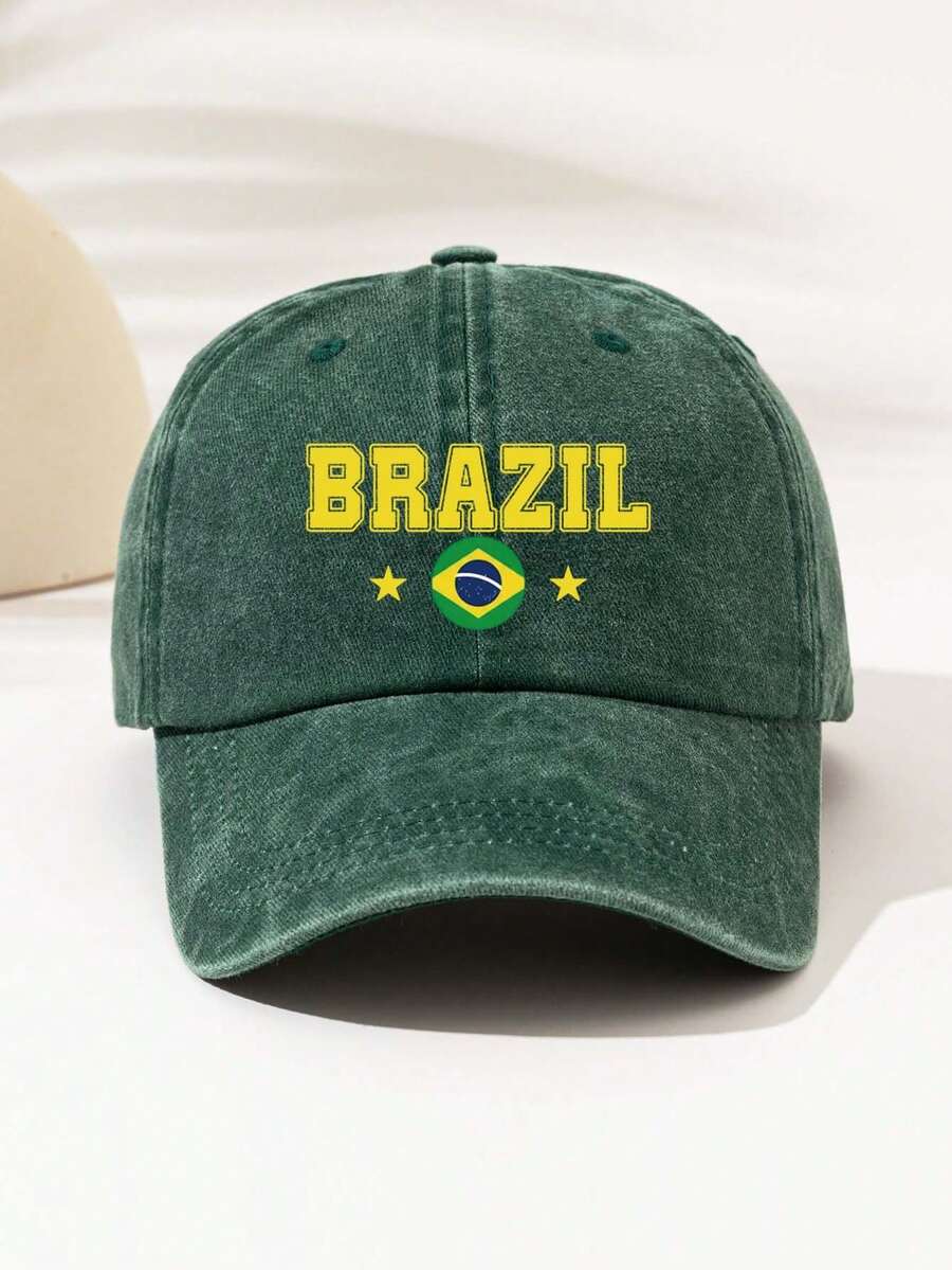 1 Stück vintage gewaschene Brasilien Sternen Muster Sommer UV-Schutz Baseballkappe, retro Hipster Hip-Hop gebogener Schirm Hut, verstellbare Unisex Sonnenschirmmütze