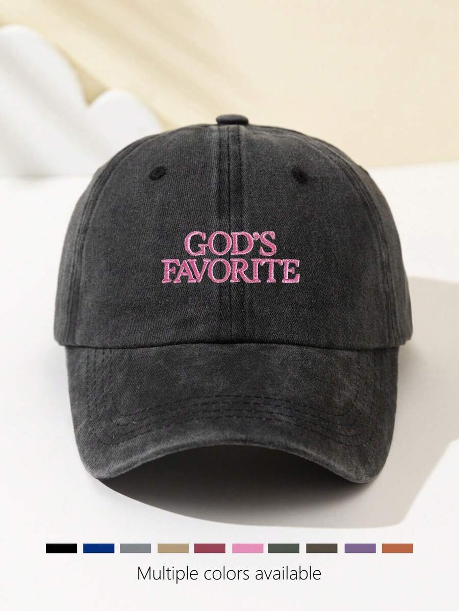 1 Stück Damen "Gottes Liebling" bestickte weiche Baseball Kappe, schmeichelhaft, verstellbare Größe, lässiger Stil, modisch für tägliche Fahrten, Strand, Outdoor-Sport, Wandern, Sommer, Hut