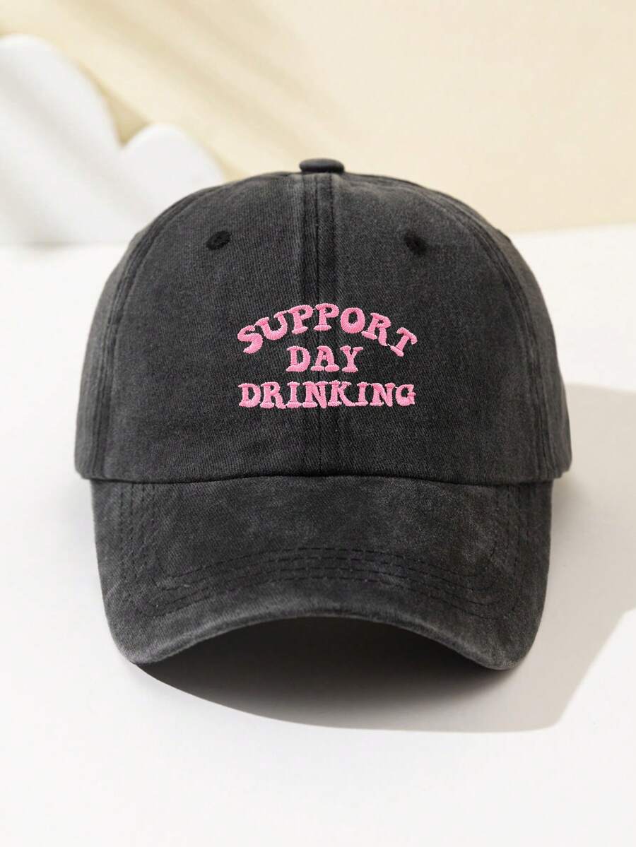1 Stück modische Softtop-Baseballkappe für Damen mit gesticktem Text "SUPPORT DAY DRINKING", verstellbar, atmungsaktiv, geeignet für Outdoor-Sport, Camping, Strand, Urlaubsgeschenk