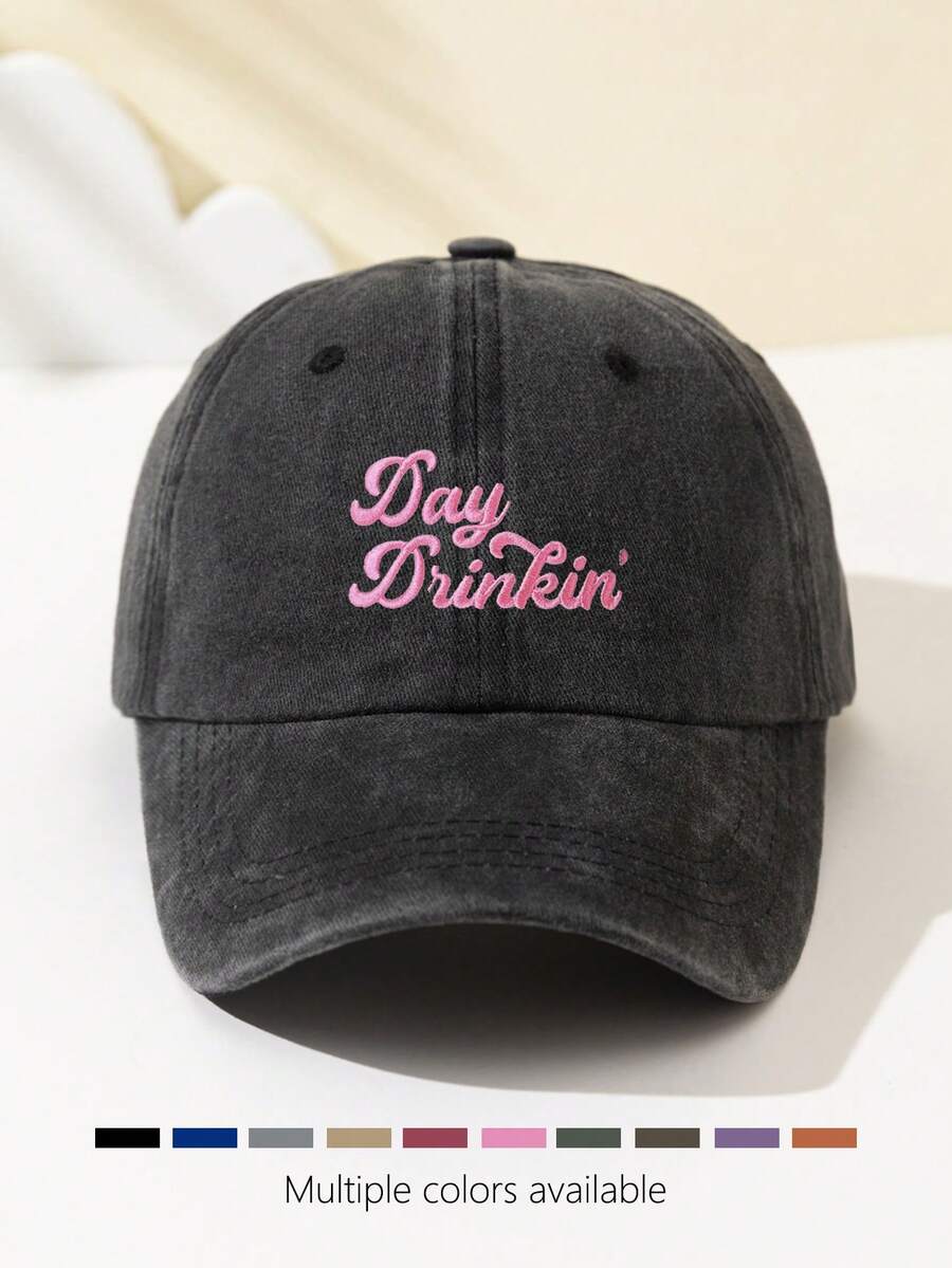 1 Stück modische, weiche Damen Baseball Kappe mit gesticktem "Day Drinkin" Text, verstellbare Krempe, atmungsaktiv für Outdoor Sport, Camping, Reisen, Urlaubsgeschenk