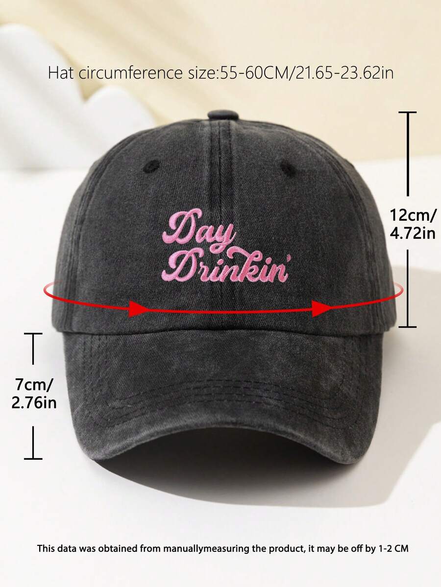 1 Stück modische, weiche Damen Baseball Kappe mit gesticktem "Day Drinkin" Text, verstellbare Krempe, atmungsaktiv für Outdoor Sport, Camping, Reisen, Urlaubsgeschenk
