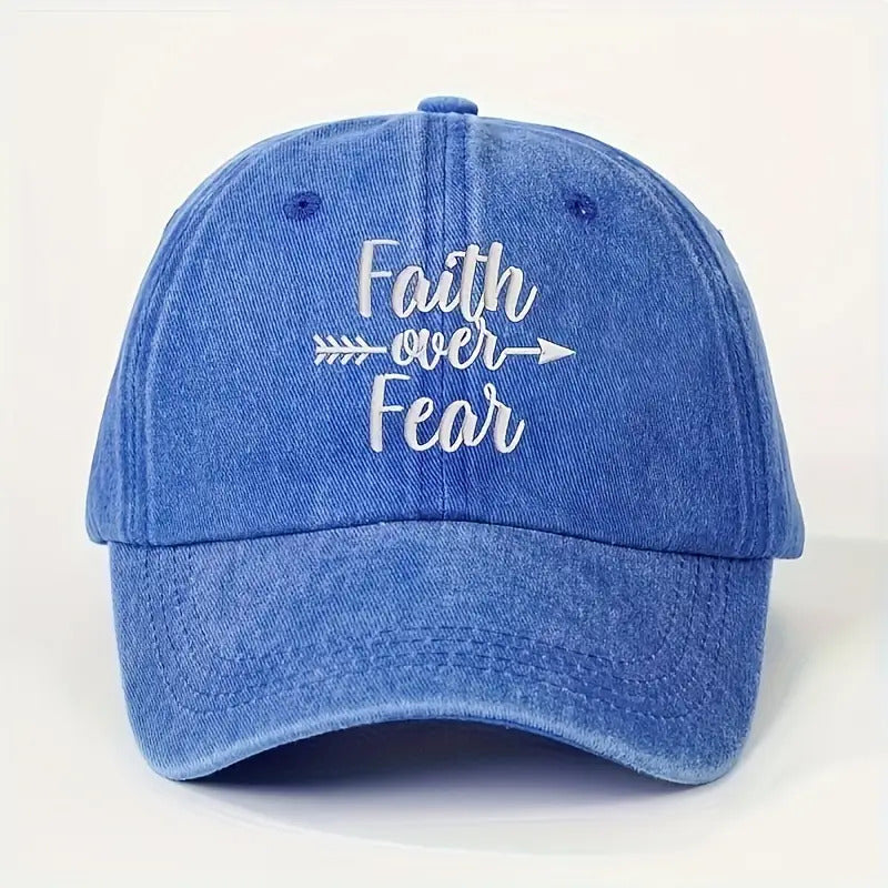 1 FAITHOVERFEAR (Rebranded as coolcheer) Adjustable Snapback Baseball Cap - Unisex Lightweight Breathable Trucker Hat with Curved Brim, Metal Buckle Closure, All-Season White Washed Look for Men & Women, Golf, Casual (Hand Washable) -