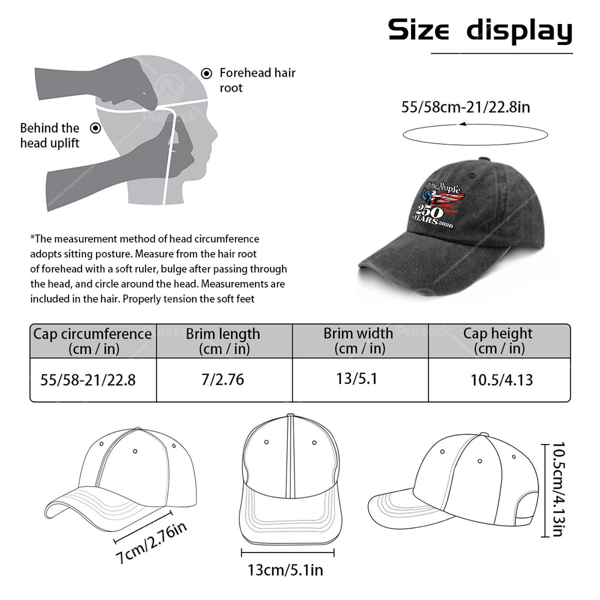 Unisex Stylish Washed Baseball Celebrating 250 Years from 1776 to 2026, for The 4Th of July