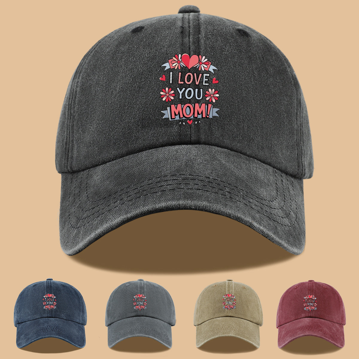 1pc Heart Flower "I LOVE YOU MOM!" Design Printed Baseball Cap, Comfortable and Breathable Sun Hat, Stylish and Beautiful, Unisex Adjustable Baseball Cap, Mom's Everyday Versatile Hat, Holiday Commemorative Hat, Suitable for Shopping