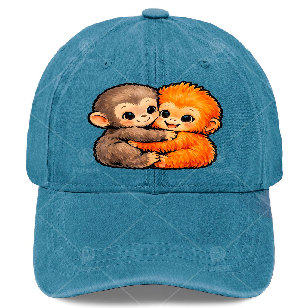 Monkey Punchs Plush Hugging Baseball - Retro Full-Body Print Suitable for Christmas, Games & 4th of, Unisex Washed Hat with Monkey, Lightweight for Independence Day Events (Hand Washable)