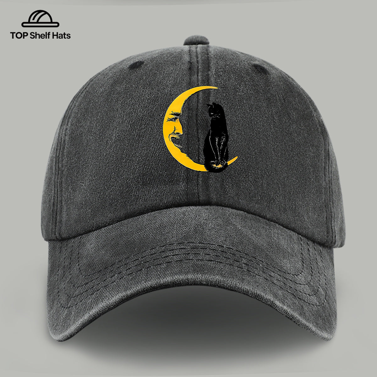 1pc Moon Cat Print Baseball Cap, Creative Illustration Sun Hat, Lightweight Comfortable Breathable Adjustable Size, Black PAPA Truck Driver Retro Dad Hat, Mom Beach Vacation Sun Hat, Youth Couple Outdoor Skate Hat
