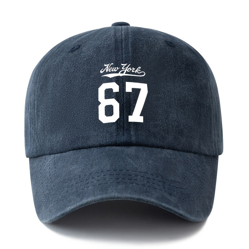 A Stylish And Versatile Unisex Baseball Cap Featuring a New York 67 Print, This Classic Retro Washed Outdoor Cap Is Lightweight And Curved-Brimmed. It'S Perfect for Casual Occasions Like Outdoor Vacations, Camping, And Holiday Parties