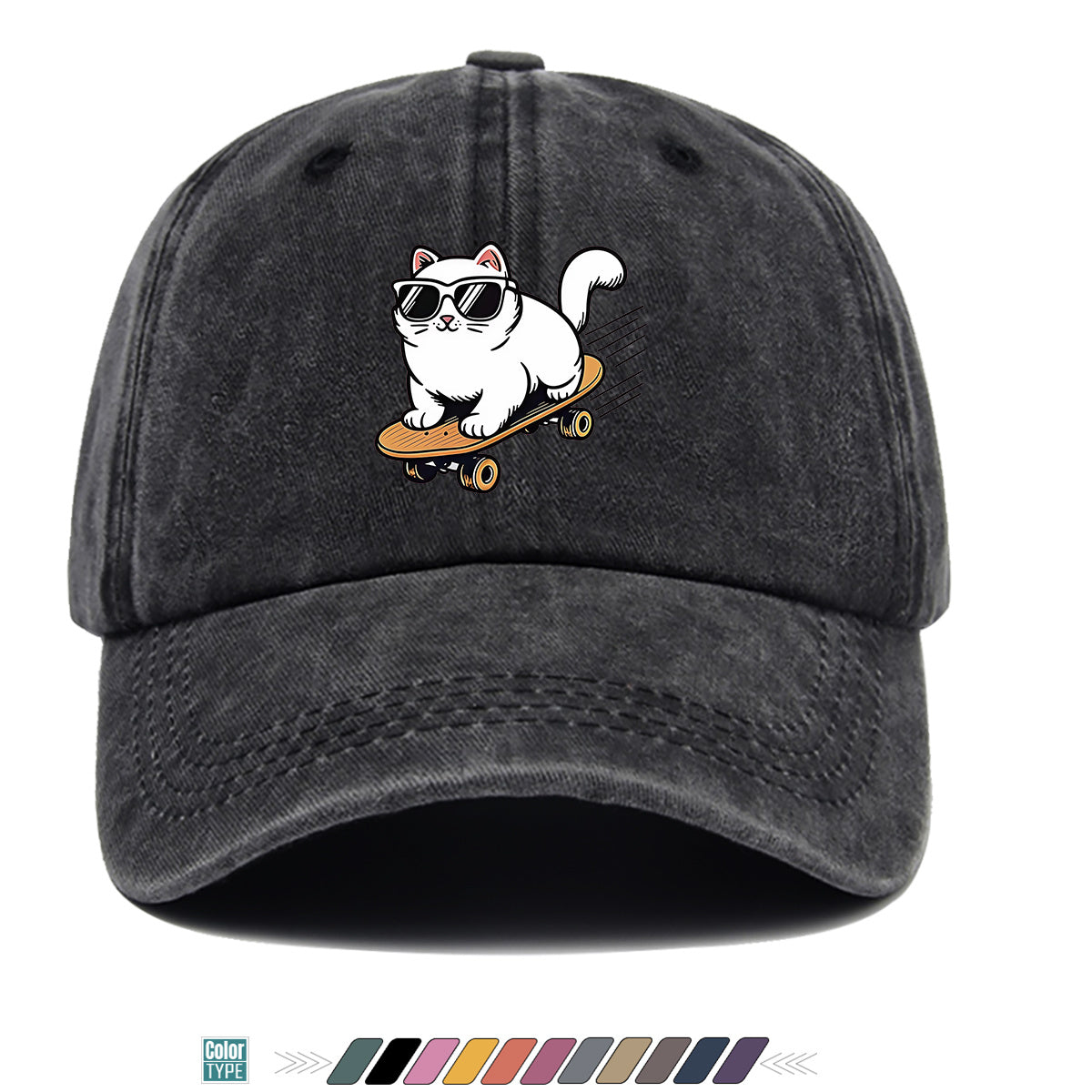 1pc 1pcs White Cat with Fashion Glasses Trucker Hat - Adjustable Unisex Cap Suitable for Skateboarding, Streetwear, Music Festivals, Summer Sun, Breathable Visor, Trendy Gift for &, Birthday Present for Skateboarders