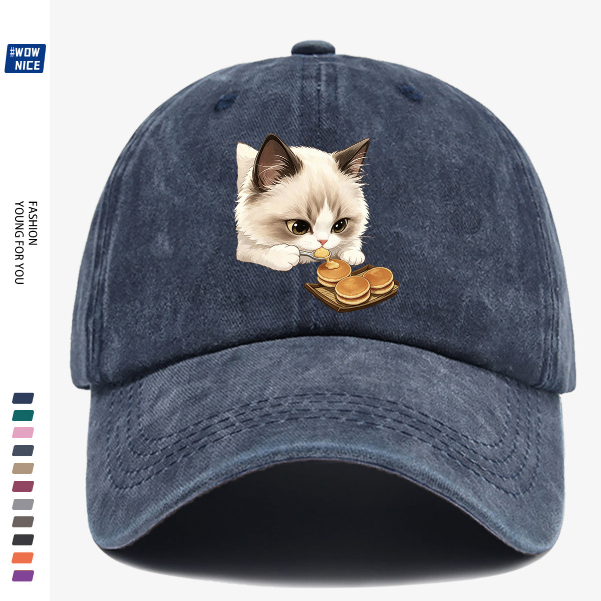 1pc 1pcs Cat Eating Muffin Baseball Cap with Kitten Print - Adjustable Unisex Hat Suitable for Men & Women, Cute, Streetwear, Café Outfits, Daily Wear, Fashionable Cap for Bestie Gatherings & Weekend Outings