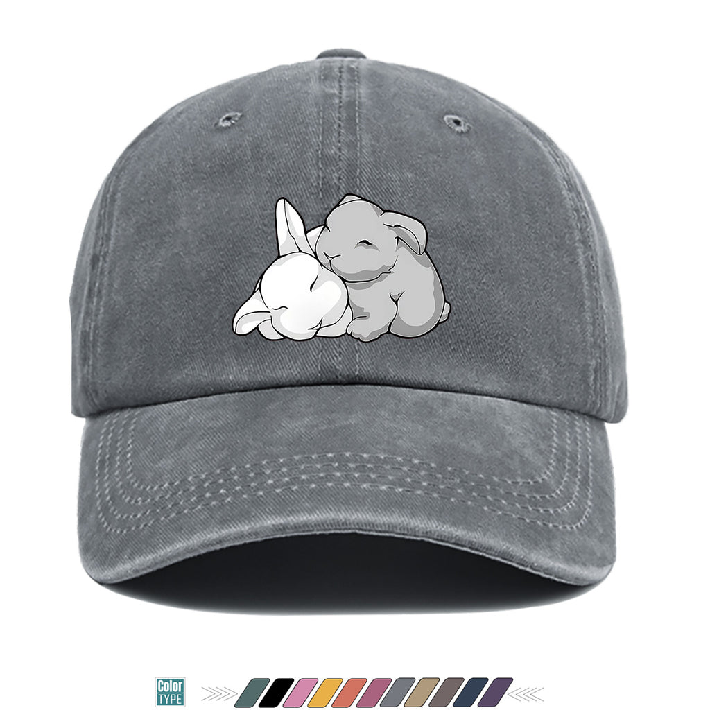 1pc Cuddling Cartoon Rabbits Print Baseball Cap, Soft and Adorable Animal Pattern Hat, Comfortable and Breathable Sun Hat, Stylish Simple  Hat, Unisex Adjustable Baseball Cap, Daily Casual Hat, Couple's Date Hat, Suitable for Daily Outings