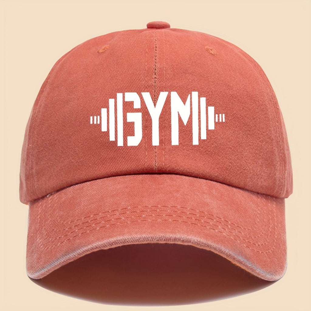 1 GymFlex Pro Breathable Baseball Cap with GYM Print and Dumbbell Design - Washed Fitness Cap, Suitable for Men, Women, and Teens - Ideal Accessory for Gym, Outdoor Activities, Camping, Cycling, and Skateboarding - Vibrant Lifestyle Hat
