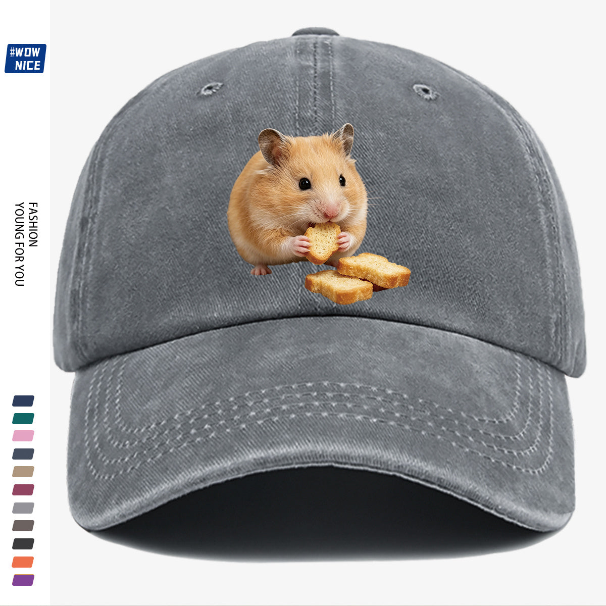 1pc Light Brown Hamster Holding Bread Slice Cute Printed Baseball Cap, Soft And Skin-Friendly Baseball Cap, Lively And Adorable Eye-Catching Men'S Women'S Baseball Cap, Adjustable Size, Casual Daily Hat, Commuting And Shopping Hat