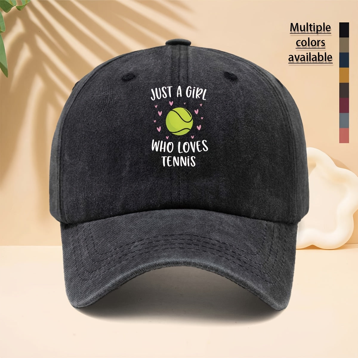 Baseball Cap with 'Just A Girl Who Loves Tennis' Pattern, American Sports Energetic Girly Fresh Casual Style Dad Hat for Walking, Shopping, Travel, Parties, And Vacations, Adjustable Brim, Unisex Casual Hat, All-Season Hip-Hop Style