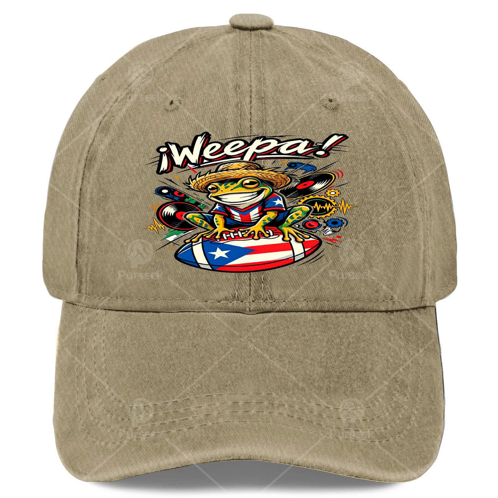 Coqui Frog Weepa Puerto Rico Flag Football Baseball Hat Unisex Soft Washed