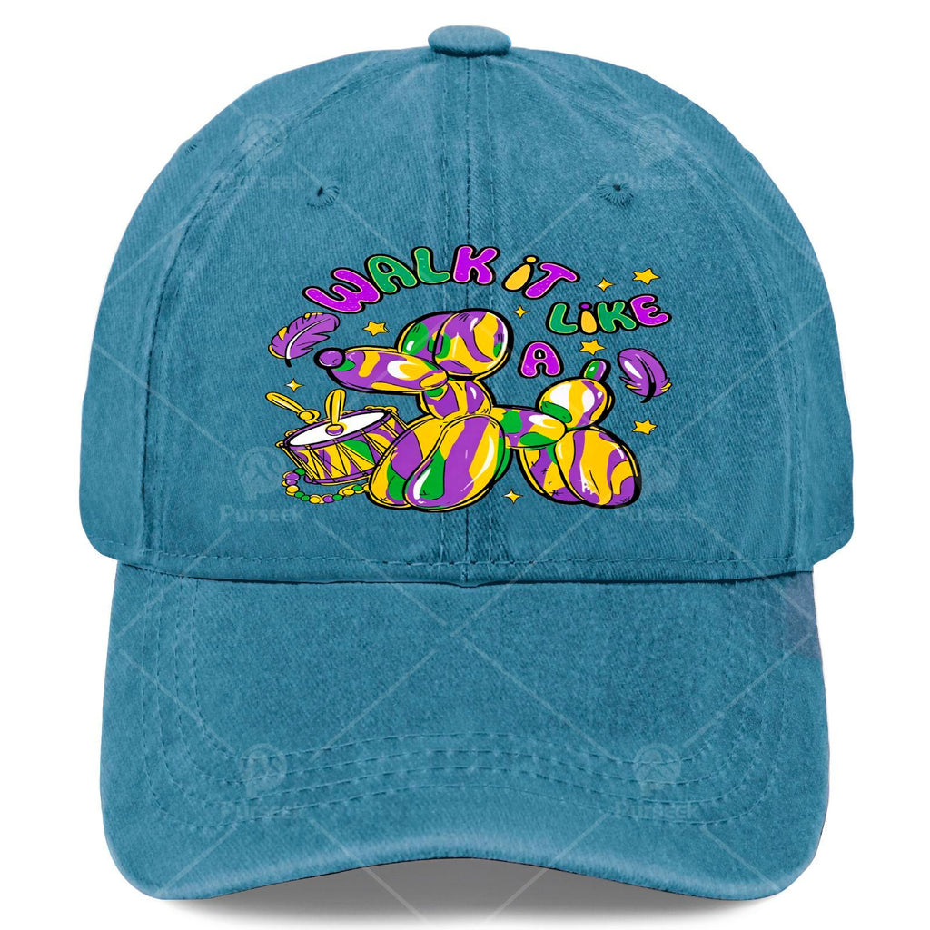 Womens Walk It Like a Dog Mardi Gras Louisiana Brushstroke Dog Baseball Hat