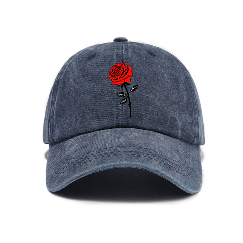 Washed Distressed Printed Baseball Cap Adult Easy Casual Style Rose Flower Print Washed Distressed Soft Top Vintage Baseball Cap Unisex All-Match Hat