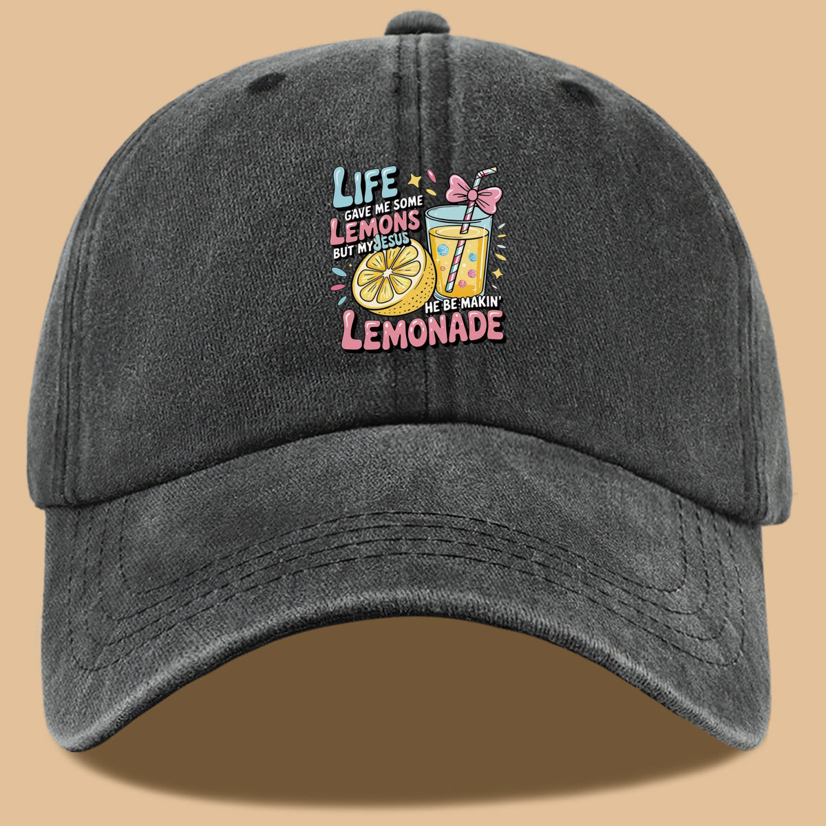 1pc "Life Gave Me Some Lemons but My Jesus He Be Makin' Lemonade" English Phrase Printed Baseball Cap, Fun Lemon and Lemonade Cup Illustration Sun Hat, Stylish, , and Aesthetically Pleasing, Unisex Adjustable Baseball Cap, Casual Street Hat