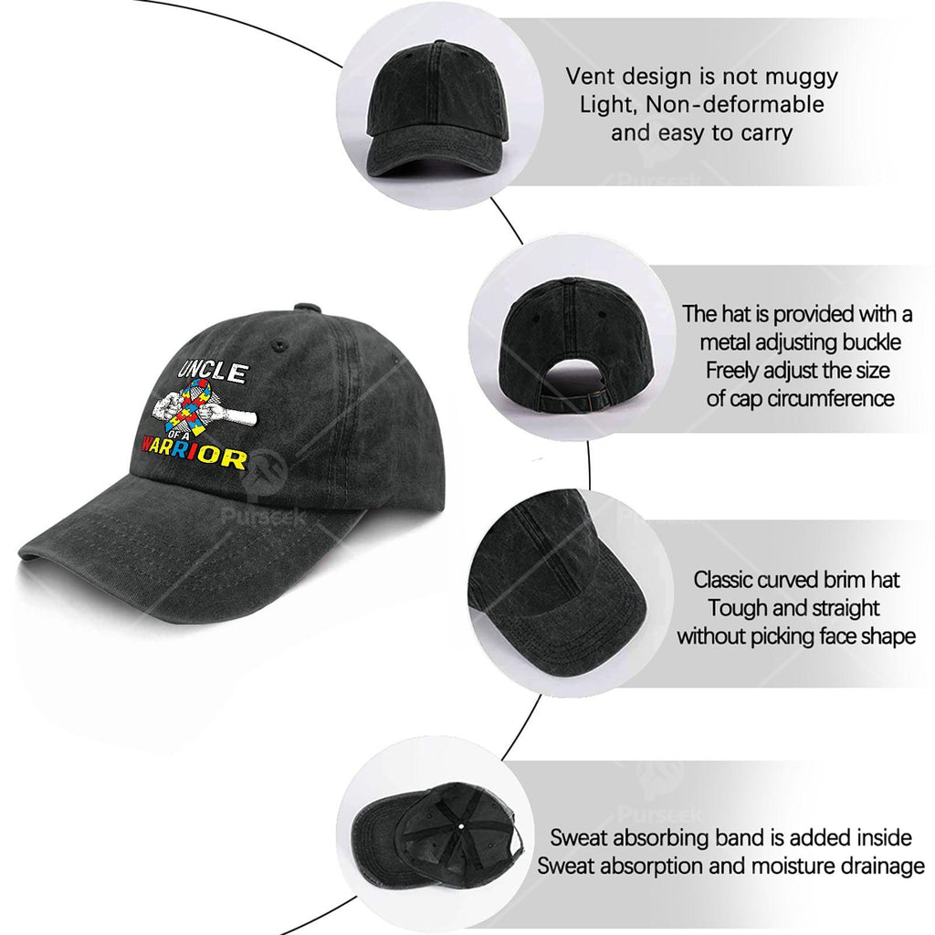 Autism Awareness Baseball with Puzzle Ribbon & Autist Warrior - Retro Unisex Hat Suitable for &, for Christmas, Games, 4th of, Casual Wear, Hand Washable Full-Body Print Autism Accessory