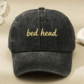 Bed Head Embroidered Vintage Washed Baseball Cap Suitable for Men & Women - Black Retro Cap with Positioning Full-Print Technology, Machine Washable, Adjustable Pull String Closure, Casual Streetwear Gift for Casual Attire & Special Occasions