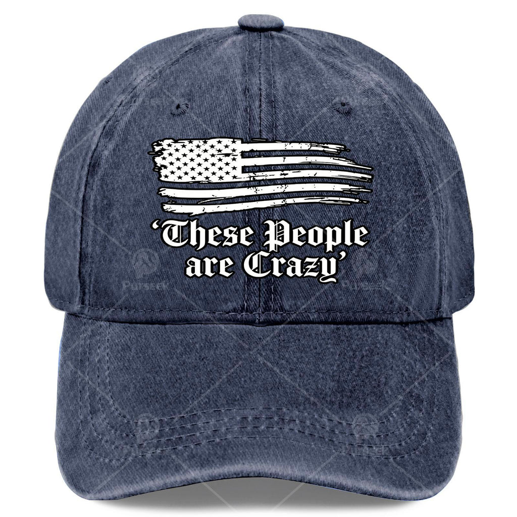 These People Are Crazy USA Flag Vintage Baseball Suitable for &, Retro Washed Unisex Hat with Full-Body Flag Print, Lightweight Round for 4th of, Games, Casual Wear