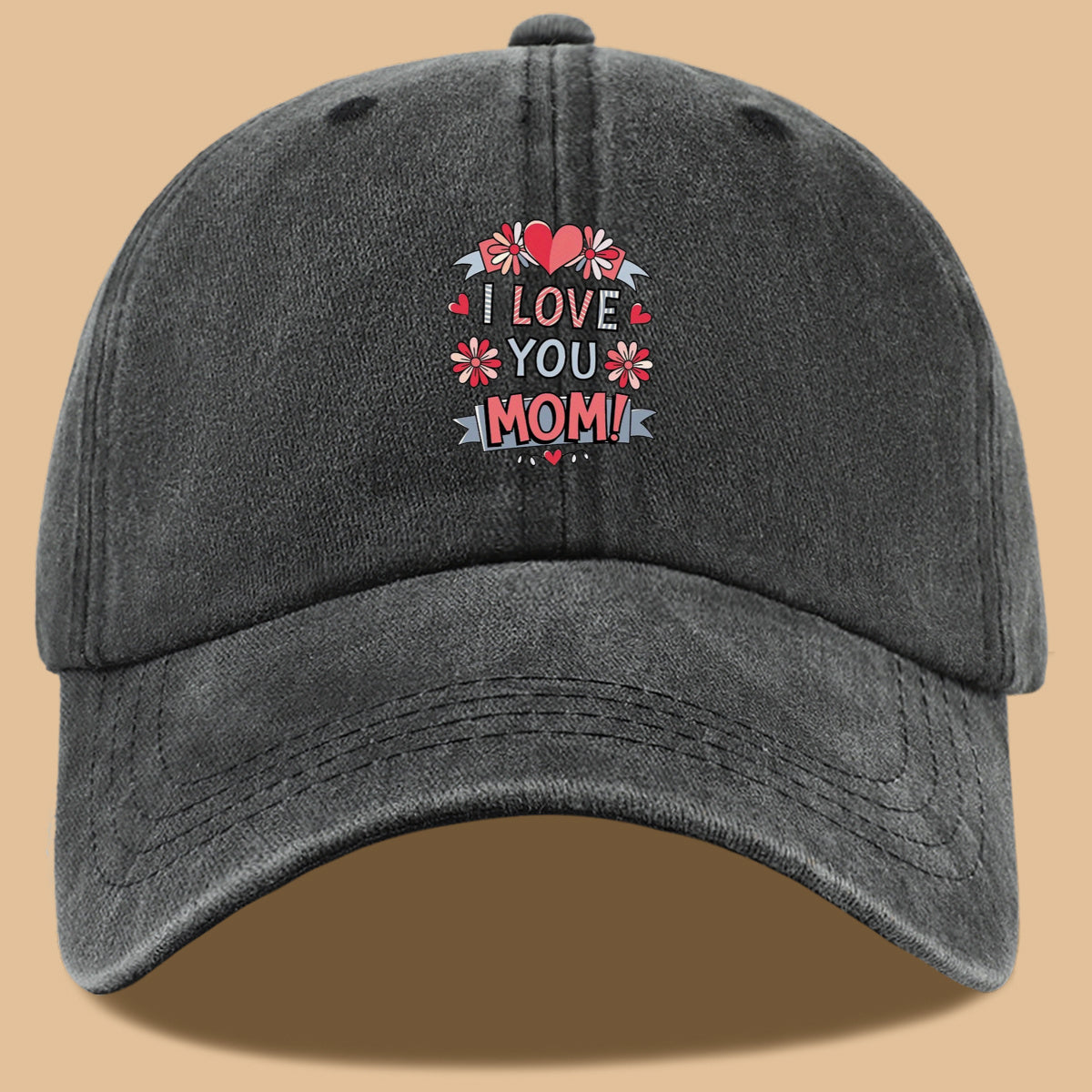 1pc Heart Flower "I LOVE YOU MOM!" Design Printed Baseball Cap, Comfortable and Breathable Sun Hat, Stylish and Beautiful, Unisex Adjustable Baseball Cap, Mom's Everyday Versatile Hat, Holiday Commemorative Hat, Suitable for Shopping