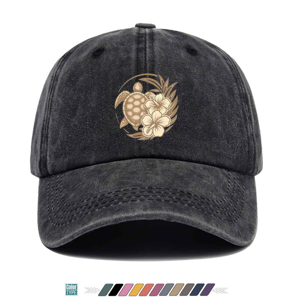 1pc Sea Turtle And Hibiscus Print Baseball Cap, Breathable Sun Hat, Retro Elegant Design, Unisex Adjustable Cap, Casual Vacation Beach Hat, Outdoor Travel Hiking Hat, Daily Wear Fashion Hat, Seaside Play Sun Hat, Holiday Birthday Gift