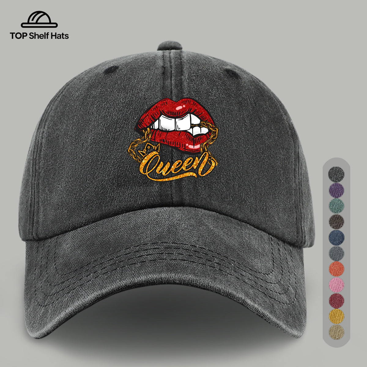 1pc Red Lip Golden Chain Queen Print Baseball Cap, Individual Trendy Dad Hat, Fashionable Street Style Casual Hat, Unisex Adjustable Size, Hip-Hop Street Dance Hat, Best Friend Outing Styling Hat, Music Festival Trendy Essential Hat