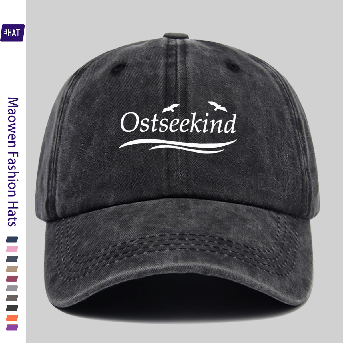 1pc Vintage Washed Duckbill Trucker Hat with Ostseekind & Seagull Logo Print, Adjustable Snapback Cap Suitable for Outdoor Fishing, Hunting, Vacations, Unisex for Men & Women, Machine Washable, Retro Logo