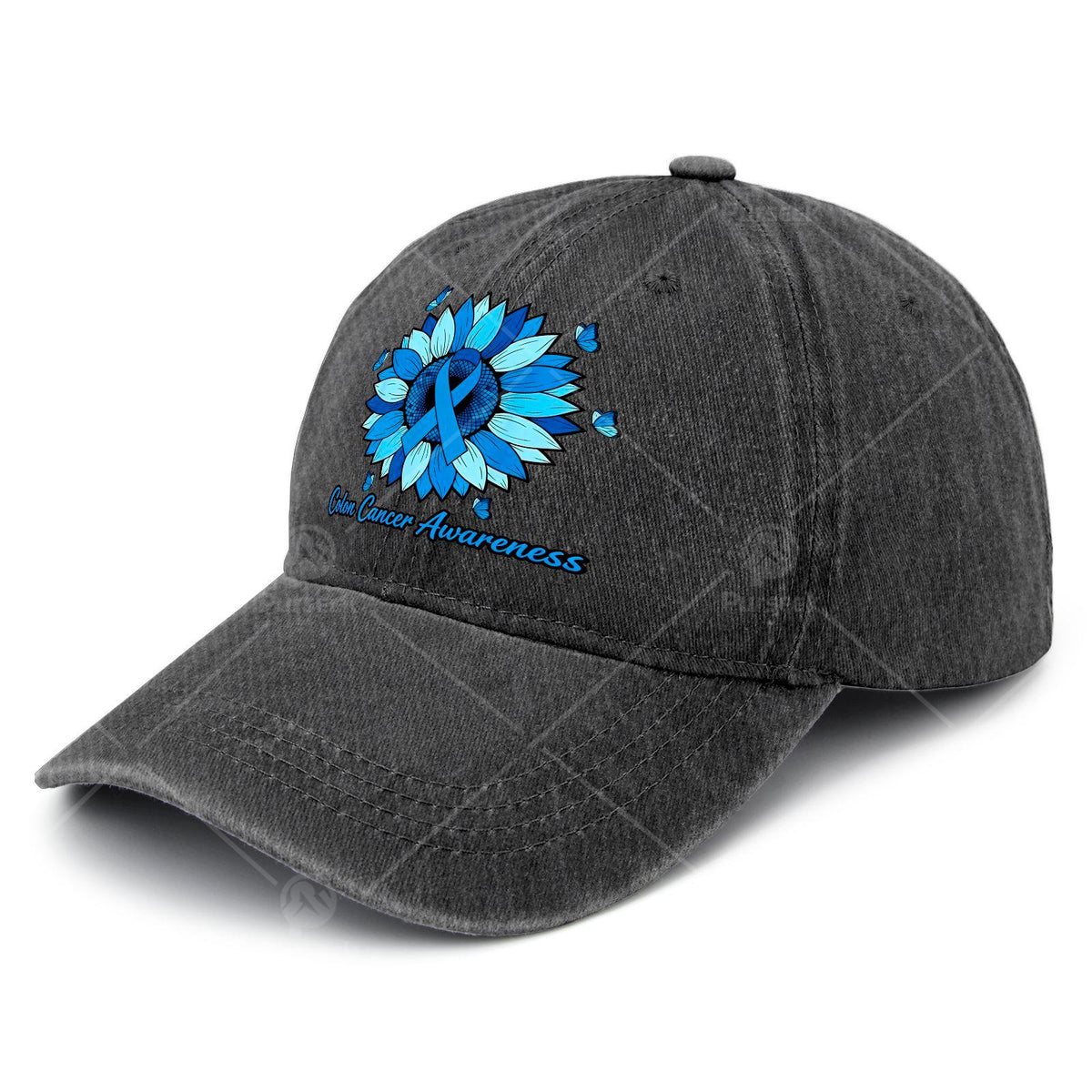 Cool Unisex Baseball Hat Featuring Blue Ribbons for Colon Cancer Awareness Month with Sunflowers