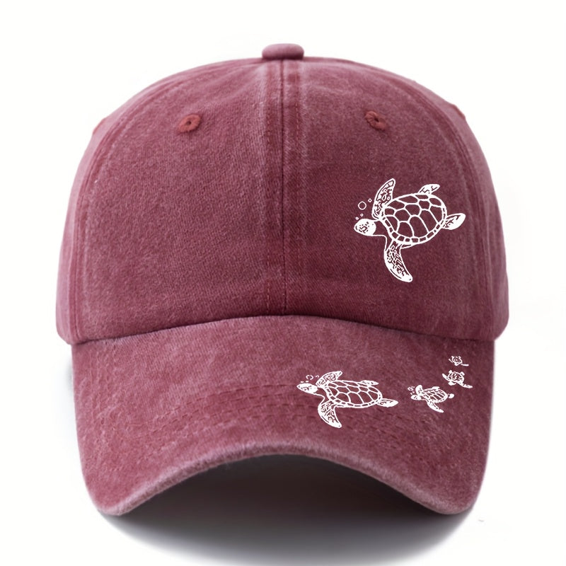 A Stylish Printed Baseball Cap Featuring a Dual Print Design of a Sea Turtle, Perfect for Both Men And Women. This Trendy Curved-Brim Hat Is Lightweight And Ideal for Outdoor Casual Wear And Hip-Hop Style