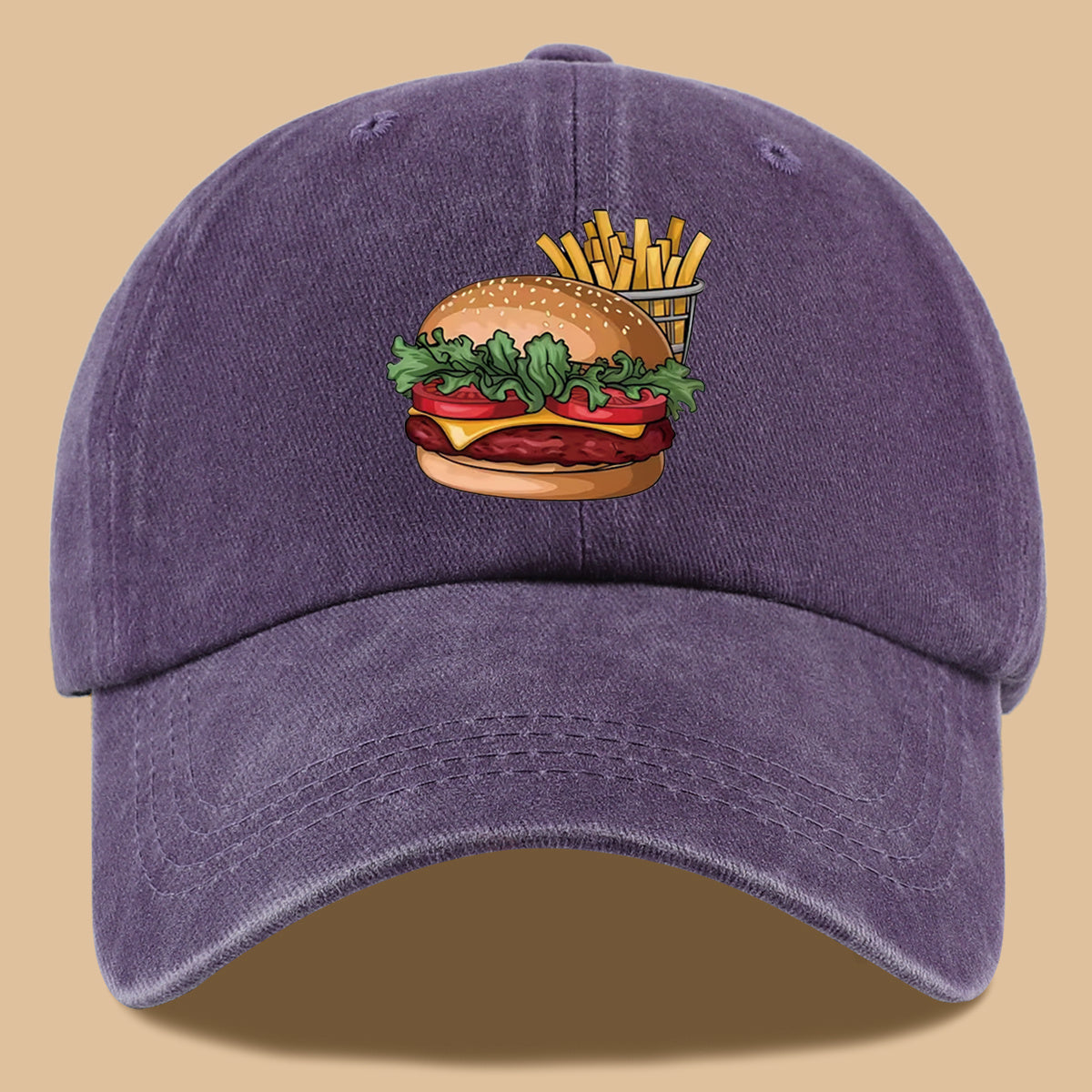1pc Cartoon Style Food Illustration Fun Printed Full Hamburger Baseball Cap Lightweight Comfortable Breathable Sun Hat Fashion Easy Beautiful Men And Women Baseball Cap Adjustable Size Truck Driver Dad Hat Mom Beach Vacation Hat Suitable for Outdoor