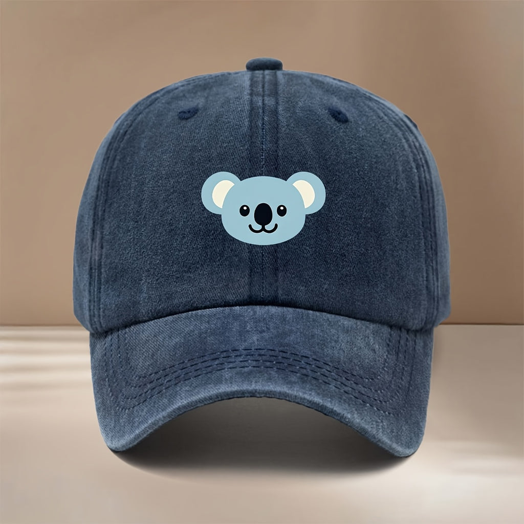 This Is a Cartoon Koala Pattern Printed Baseball Cap, Fashionable Comfortable Adjustable Size 6-Panel Hat Unisex Lightweight Individual Style Duckbill Cap Outdoor Sports Dining Camping Matching Easy Trendy Curved Brim Hat Sports Event Cheerleading M