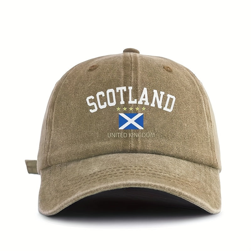 1pc of SCOTLAND Flag Pattern Printed Baseball Cap, Soft-top Vintage Washed Cap, Adjustable Outdoor Sports Cap, Sweat-absorbing and Breathable Sun Hat, Stylish Curved Brim Hat Suitable for Outdoor Sports, Travel and Vacations, a Gift for Friends A