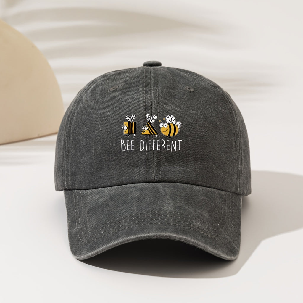 1pc Fashionable And Easy Washed Baseball Cap with "DIFFERENT Three Bees" Printed Pattern, a Must-Have Fashion Item for Both Men And Women, High Aesthetic Value, Suitable for All Seasons, Decorative Style