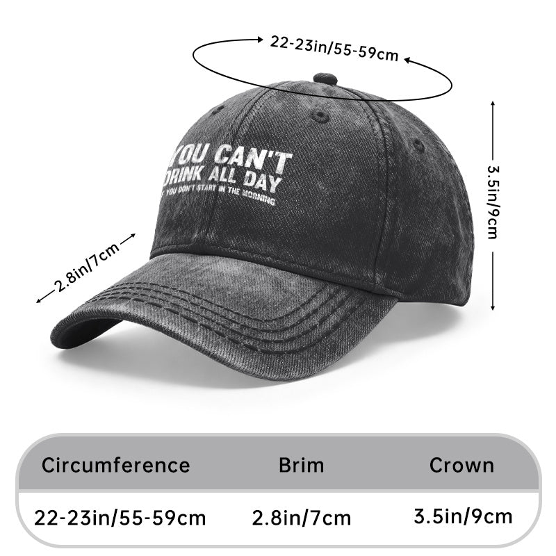 1pc Vintage Washed Baseball with Funny "You Can't Drink All Day If You Don't Start In The Morning" Slogan - Adjustable Unisex Hat Suitable for Outdoor, Casual Wear, Gifts for Men & Women, Year-Round for Parties, Picnics, Daily Use