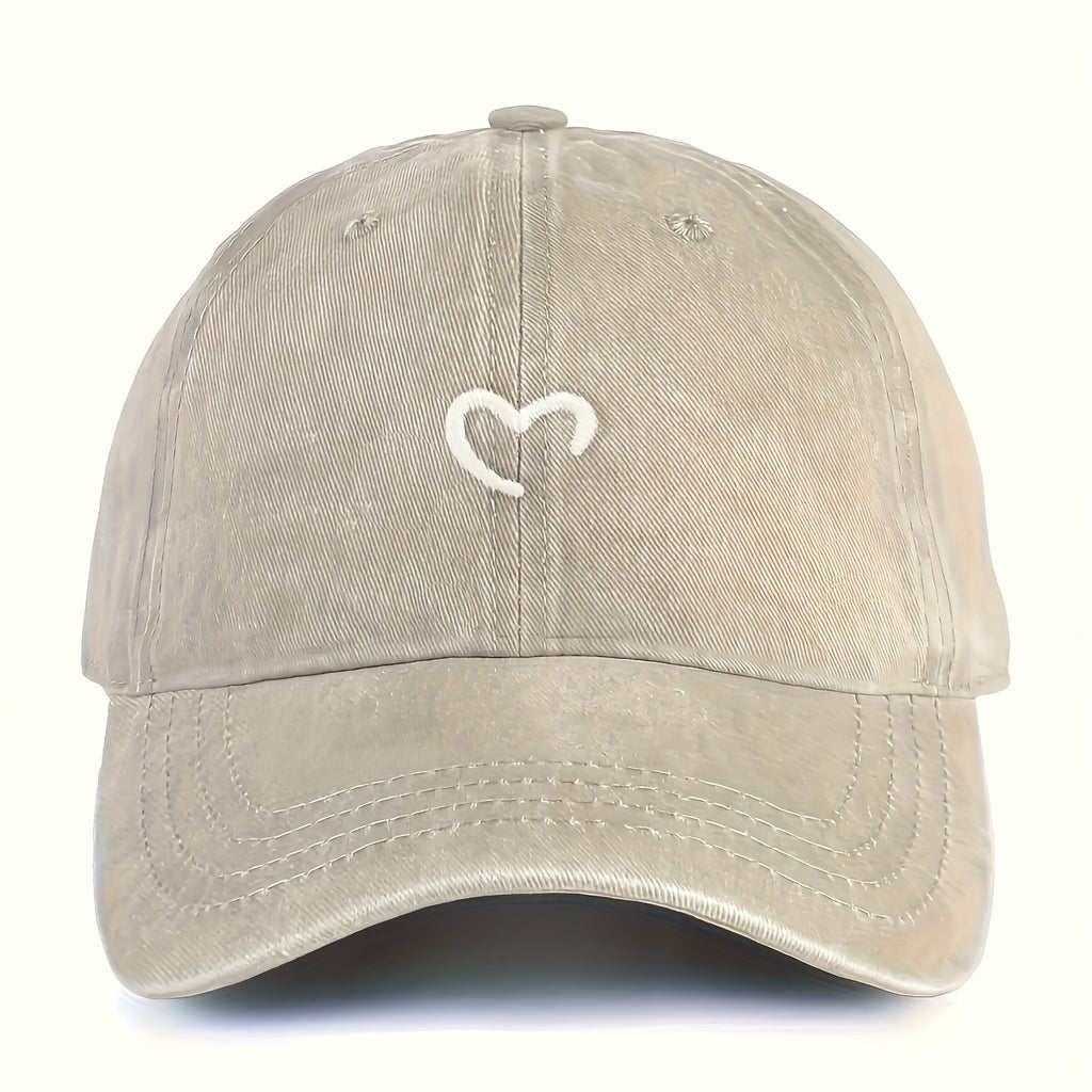 Women'S Heart-Shaped Embroidered Vintage Washed Baseball Cap, Adjustable Size, Suitable for Urban Vacation Wear