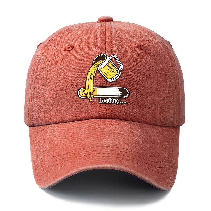A Unisex Fashionable and Versatile Printed Beer Progress Bar Baseball Cap, Featuring a Classic Vintage Washed Lightweight Curved Brim. Suitable for Outdoor Vacations, Travel, Camping, and Other Casual Occasions. Also Ideal as a Hip-hop Hat