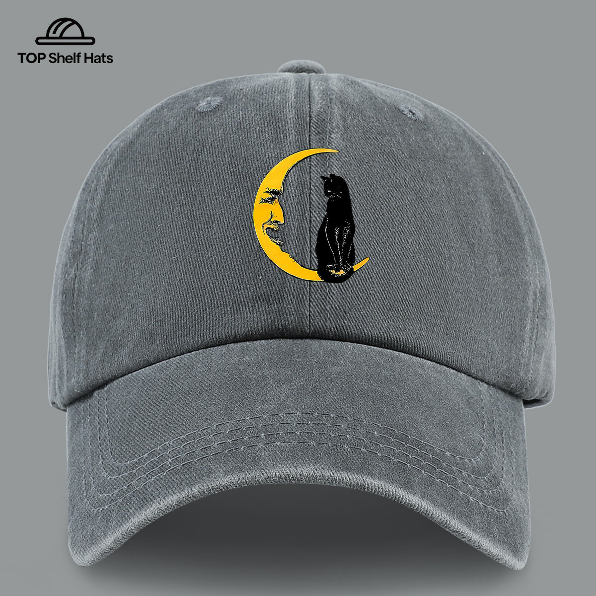 1pc Moon Cat Print Baseball Cap, Creative Illustration Sun Hat, Lightweight Comfortable Breathable Adjustable Size, Black PAPA Truck Driver Retro Dad Hat, Mom Beach Vacation Sun Hat, Youth Couple Outdoor Skate Hat