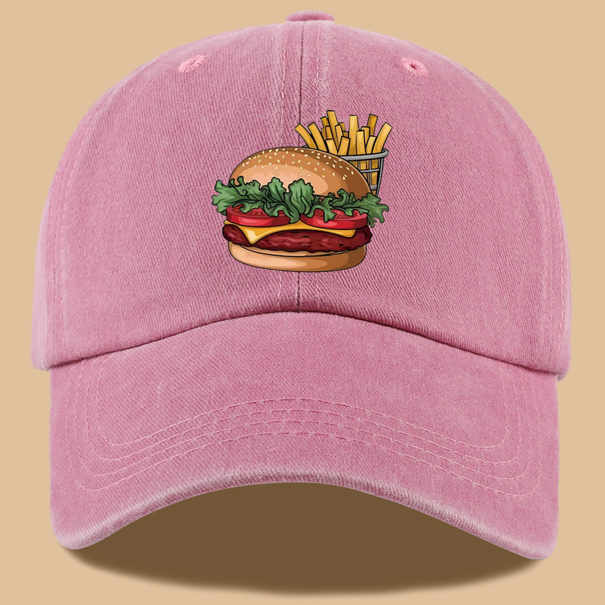 1pc Cartoon Style Food Illustration Fun Printed Full Hamburger Baseball Cap Lightweight Comfortable Breathable Sun Hat Fashion Easy Beautiful Men And Women Baseball Cap Adjustable Size Truck Driver Dad Hat Mom Beach Vacation Hat Suitable for Outdoor