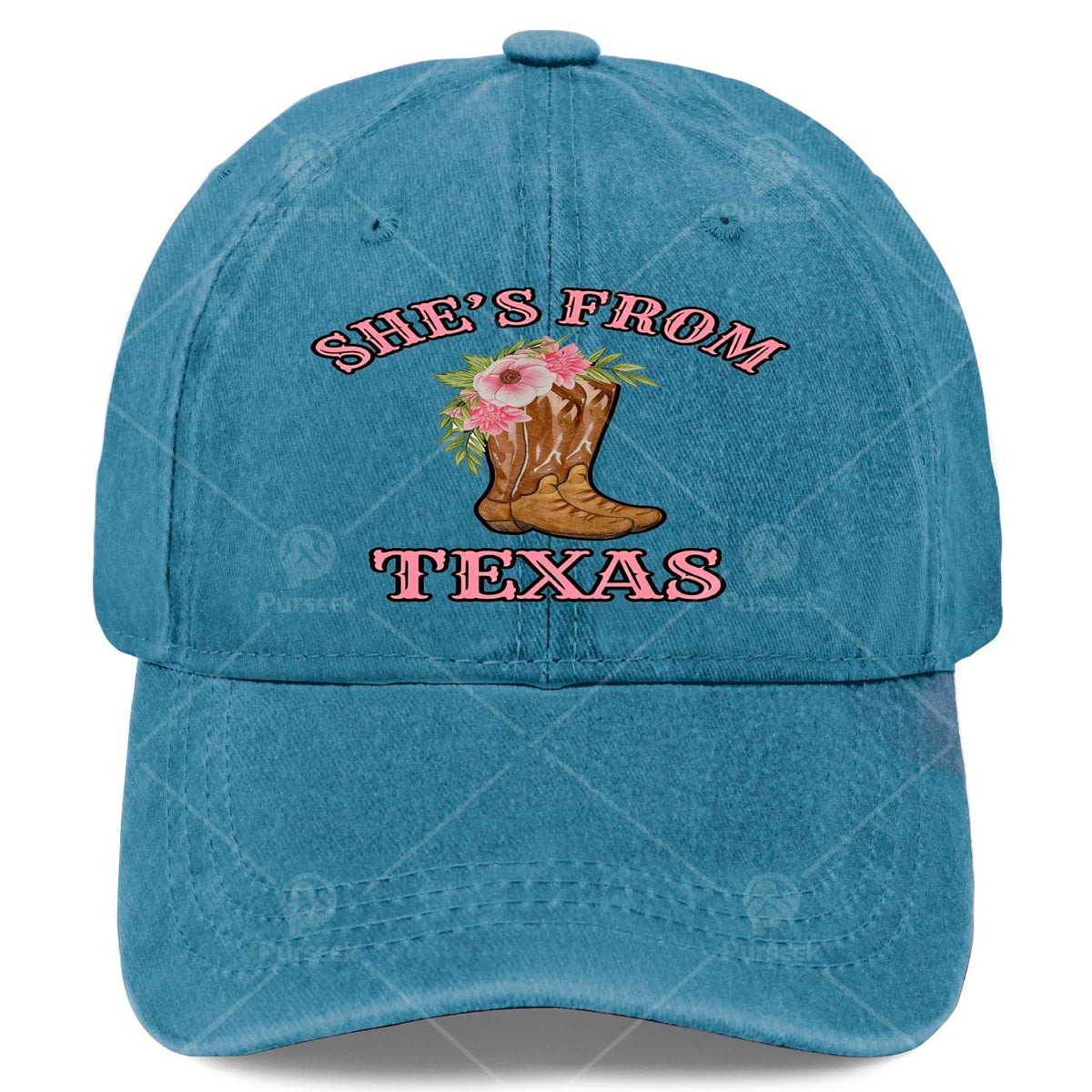 Originating from Texas, She Sports Cowgirl Boots Paired with a Floral Baseball in a Unisex, Vintage Style