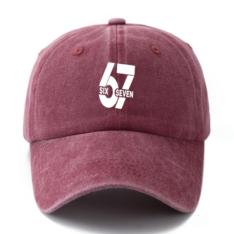 Unisex, Fashionable And Versatile Printed SIX SEVEN Baseball Cap, Classic Retro Washed Outdoor Lightweight Curved Brim Cap, Trucker Baseball Cap, Suitable for Outdoor Vacations, Travel, Camping, And Other Casual Occasions, Hip-Hop Cap for Holi