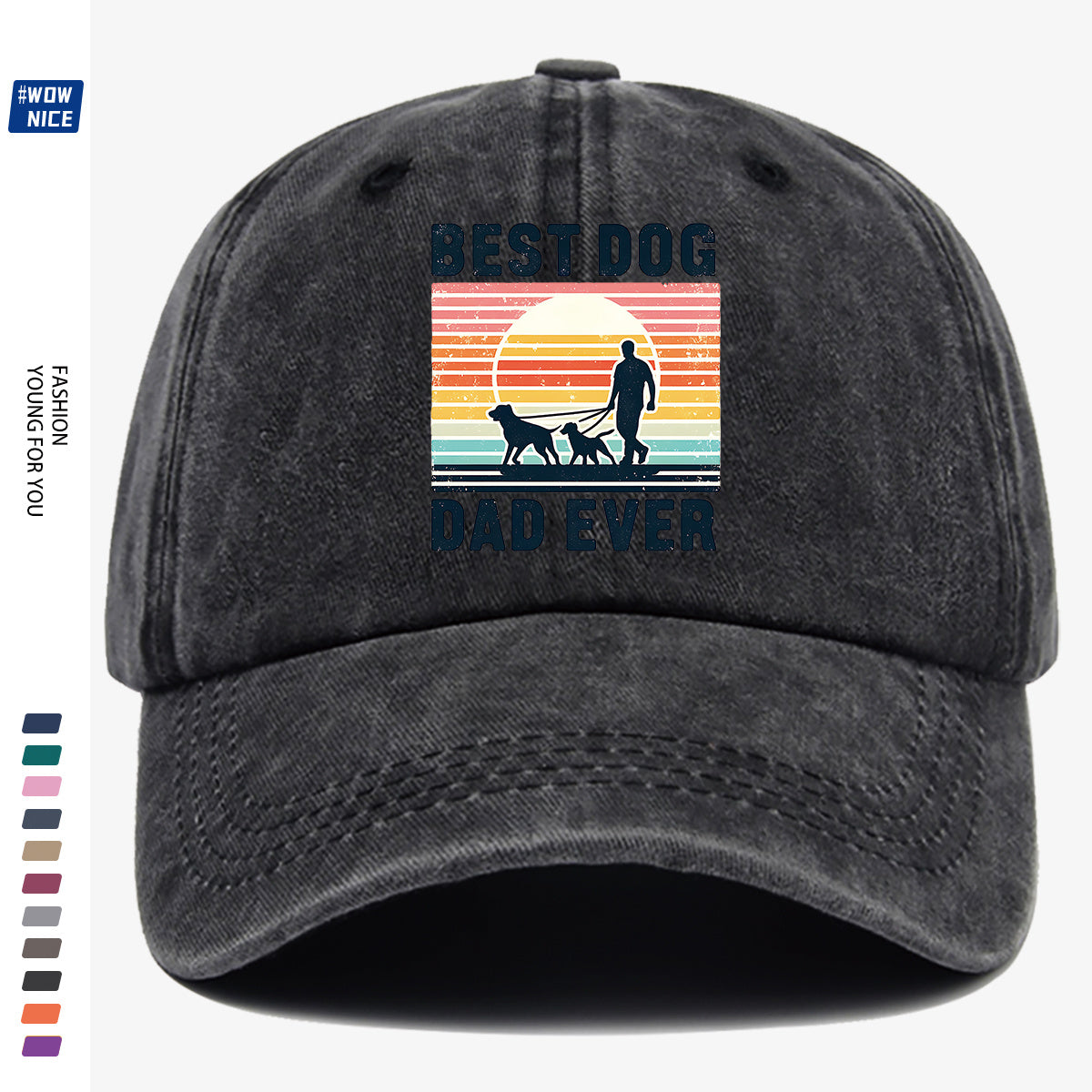 1pc "Best Dog Dad Ever" Vintage Trucker Hat - Adjustable Unisex Baseball Cap Suitable for Outdoor, Dog Walking, Picnics & Sports, Breathable Dad Hat Gift for Fathers Day, Birthdays, for Dog Lovers with Sunset Print (for Men & Women)